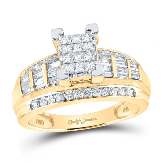 10K Yellow Gold Princess Diamond Cluster Bridal Wedding Engagement Ring 7/8 Cttw, Womens Size: 5-10