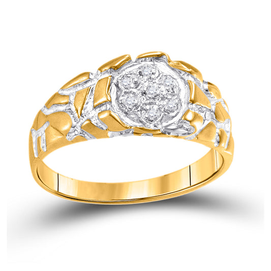 10K Yellow Gold Mens Round Diamond Cluster Nugget Band Ring 1/20 Cttw, Mens Size: 7-13