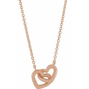 14K Rose Gold 9.22 X 7.93 Mm 16 In Polished Interlocking Hearts Necklace