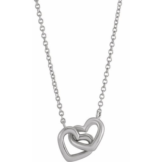 Sterling Silver 9.22 X 7.93 Mm 16 In Polished Interlocking Hearts Necklace
