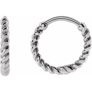 14K White Gold Pair Twisted Rope Hoop Earrings, Length: 11 Mm, Thickness: 1.65 Mm