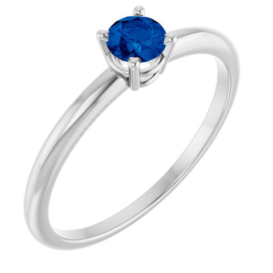 Sterling Silver Round 4 Mm Polished Natural Blue Sapphire Birthstone Ring, Size 7