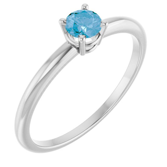 14K White Gold Round 3 Mm Polished Natural Swiss Blue Topaz Birthstone Ring, Size 3