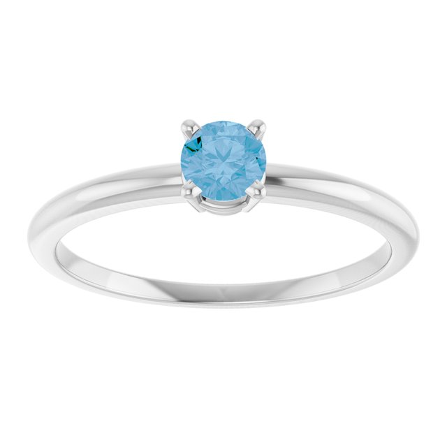 14K White Gold Round 3 Mm Polished Natural Swiss Blue Topaz Birthstone Ring, Size 3