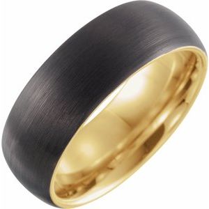 18K Yellow Or Rose Gold PVD & Black PVD Tungsten 8 mm Half Round Satin Finish Band