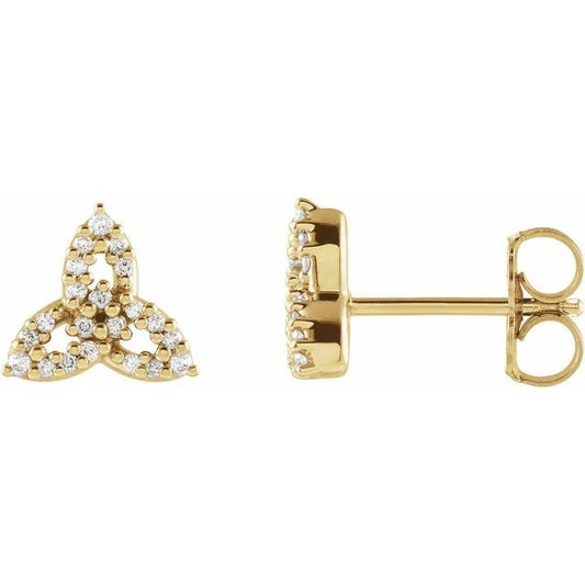 14K Yellow Gold Round Friction Back Polished 1/10 Ctw Natural Diamond Celtic-Inspired Trinity Earrings