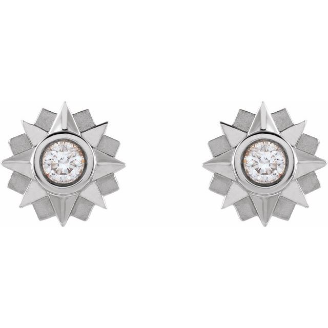 14K White Gold 3.25 Mm Round Friction Back Polished 1/3 Ctw Natural Diamond Sun Earrings