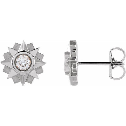 14K White Gold 3.25 Mm Round Friction Back Polished 1/3 Ctw Natural Diamond Sun Earrings