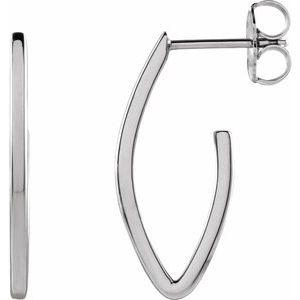14K White Gold 20 X 8 Mm 1.5 Mm Pair Friction Backs Included Polished Teardrop Hoop Earrings