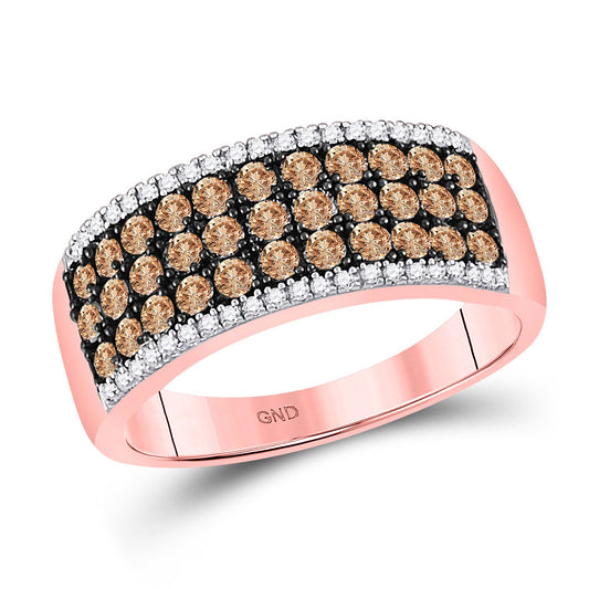 14K Rose Gold Womens Round Brown Diamond Band Ring 1 Cttw, Womens Size: 5-10