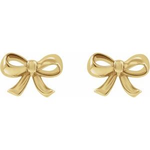 14K Yellow Gold 12.02 X 8.62 Mm Pair Friction Backs Included Polished Bow Stud Earrings