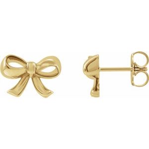 14K Yellow Gold 12.02 X 8.62 Mm Pair Friction Backs Included Polished Bow Stud Earrings