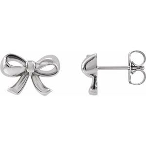 Sterling Silver 12.02 X 8.62 Mm Pair Friction Backs Included Polished Bow Stud Earrings