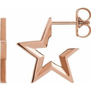 14K Rose Gold Star Hoop Earrings