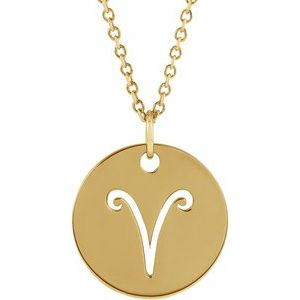 14K Yellow Or White Or Rose Gold Or Sterling Silver Polished Round Zodiac Necklace
