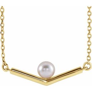 14K Yellow Gold Pearl 4 Mm  Cultured White Akoya Pearl Necklace, Length: 18 In