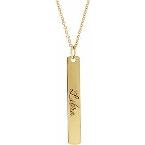 14K Yellow Gold 33 X 4.5 Mm 16-18 In Polished Engravable Rounded Retangle Necklace