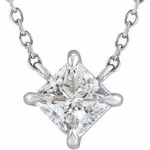14K White Gold Square 4.5 X 4.5Mm G-H I1 1/2 Ctw Natural Diamond Claw-Prong Necklace, Length: 16 In