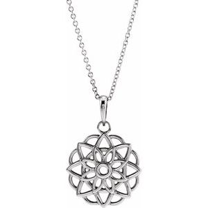 Sterling Silver 22.73 X 15.35 Mm 16-18 In Polished Floral-Inspired Necklace