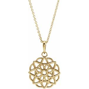 14K Yellow Gold 22.73 X 15.35 Mm 16-18 In Polished Floral-Inspired Necklace