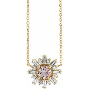 14K Yellow Gold Round 5Mm G-H Si2-Si3 Natural Morganite And 3/8 Ctw Natural Diamond Starburst Necklace, Length: 18 In