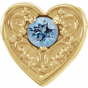 14K Yellow Gold Round 3 Mm Natural Aquamarine Family Heart Slide Pendant