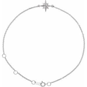Sterling Silver 12.9 X 9 Mm 6 1/2-7 1/2 In Polished Star Chain Bracelet