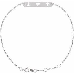 Sterling Silver 25 X 4.5 Mm 6 1/2-7 1/2 In Polished Faith, Love, Hope Bar Bracelet