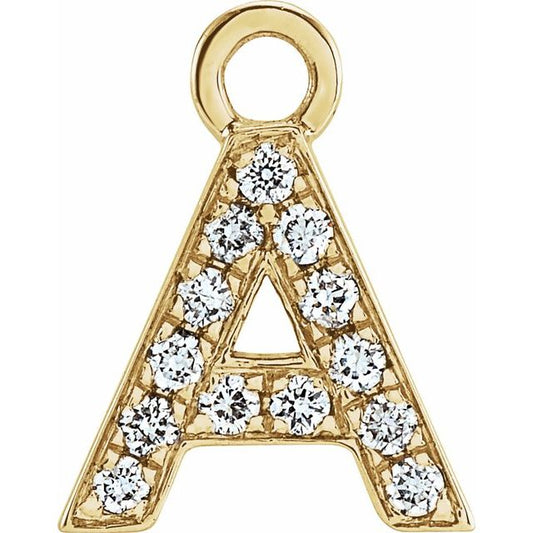 14K Yellow Or White Or Rose Gold Round I1, H+ Polished Natural Diamond Initial Dangle