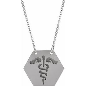 Sterling Silver  Medical Id Design Necklace, Length: 18 In