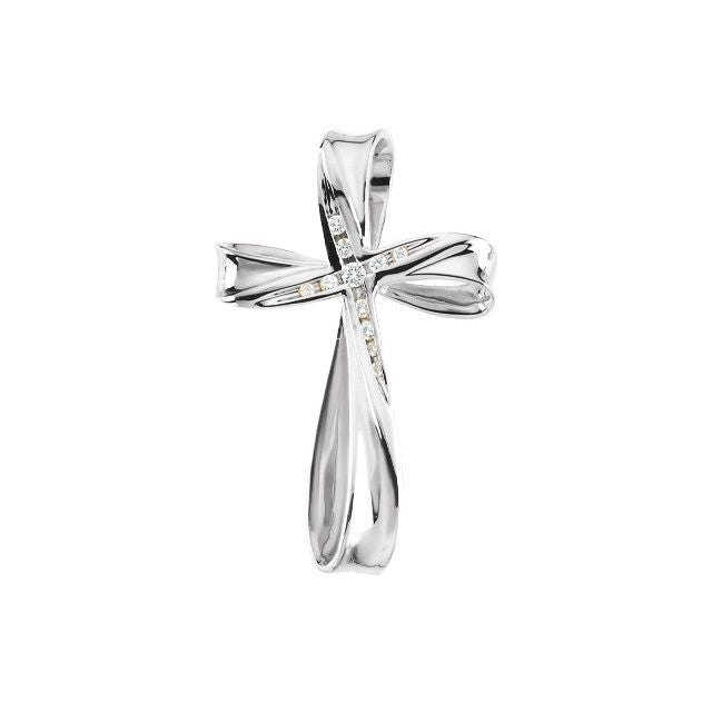 14K White Gold Round  1.7Mm  Si1, G-H Polished 1/10 Ctw Natural Diamond Cross Pendant