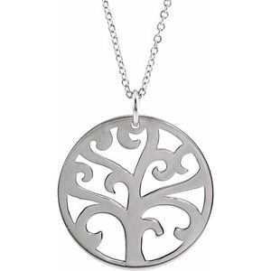 14K White Gold 20 Mm 16-18 In Polished Tree Necklace