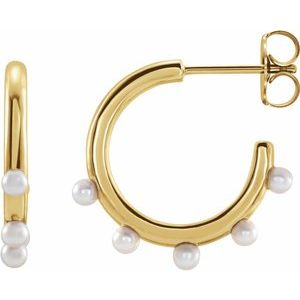 14K Yellow Gold Pearl 2 Mm Cultured Seed Pearl Hoop Earrings