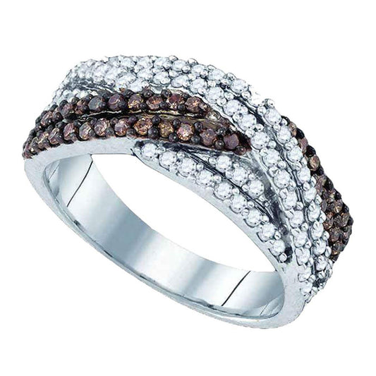 Sterling Silver Womens Round Brown Diamond Crossover Band Ring 3/4 Cttw, Womens Size: 5-10