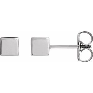 14K White Gold 4 X 4 Mm Pair Friction Backs Included Polished Cube Stud Earrings