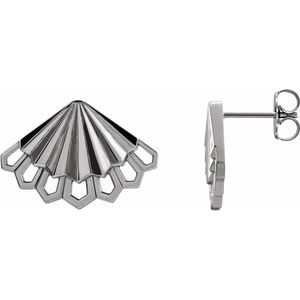 Sterling Silver 19.97 X 13.66 Mm Pair Friction Backs Included Polished Fan Shape Drop Earrings