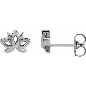 Sterling Silver 8 X 6 Mm Pair Friction Backs Included Polished Lotus Stud Earrings