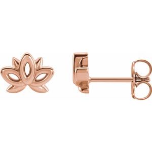 14K Rose Gold 8 X 6 Mm Pair Friction Backs Included Polished Lotus Stud Earrings