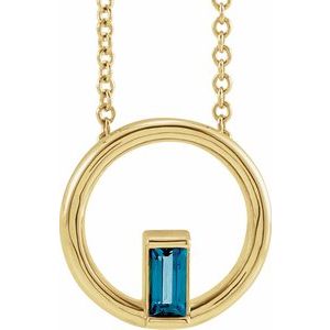 14K Yellow Gold Straight Baguette 4 X 2 Mm  Natural London Blue Topaz Circle Baguette Necklace, Length: 18 In