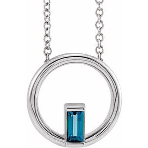 14K White Gold Straight Baguette 4 X 2 Mm  Natural London Blue Topaz Circle Baguette Necklace, Length: 18 In