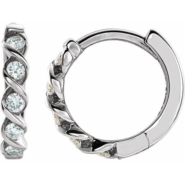 14K Yellow Or White Gold Round 9 Mm 1.75 Mm 1.3Mm I1, H+ Pair Hinged Polished 1/10 Ctw Natural Diamond Hoop Earrings