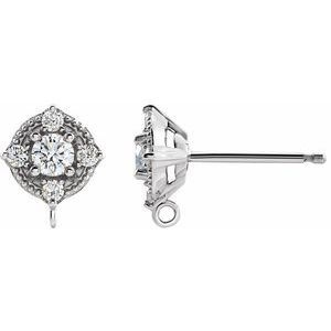 14K White Gold Round 3 Mm 1/6 Ctw Natural Diamond Earring Top