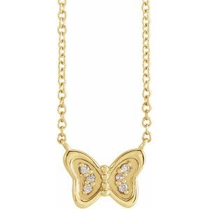 14K Yellow Gold Round 1Mm G-H I1 .025 Ctw Natural Diamond Butterfly Necklace, Length: 18 In