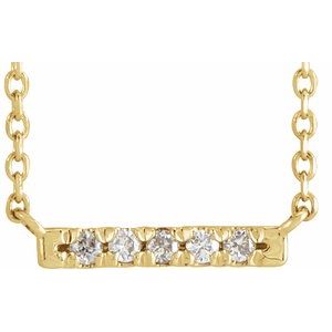 14K Yellow Gold 5-Stone Round  1.5 Mm I1, G-H  18 In Polished .07 Ctw Natural Diamond French-Set Bar Necklace