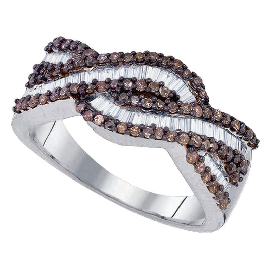 Sterling Silver Womens Round Brown Diamond Band Ring 3/4 Cttw, Womens Size: 5-10