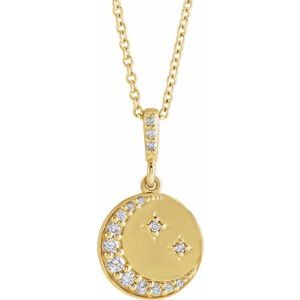 14K Yellow Gold 18.2 X 10 Mm 16-18 In Polished 1/10 Ctw Natural Diamond Crescent Moon Necklace