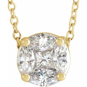 14K Yellow Gold H+ I1 1/3 Ctw Natural Diamond Cluster Necklace, Length: 18 In