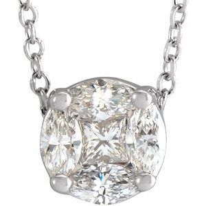 14K White Gold H+ I1 1/3 Ctw Natural Diamond Cluster Necklace, Length: 18 In