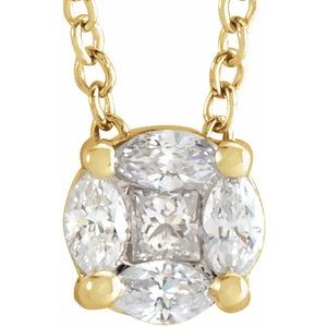 14K Yellow Gold H+ I1 1/6 Ctw Natural Diamond Cluster Necklace, Length: 18 In