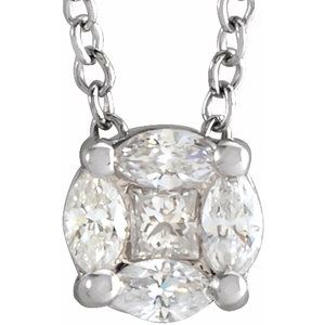 14K White Gold H+ I1 1/6 Ctw Natural Diamond Cluster Necklace, Length: 18 In